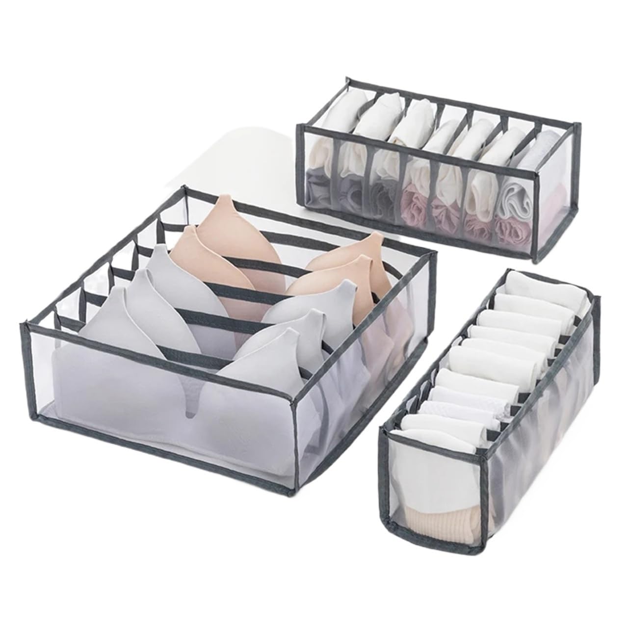GYTTDERFL Sock Organiser Closet Organizer For Underwear Socks Home Cabinet Divider Storage Box Drawer Organizers Bra(Gray 3PCS)