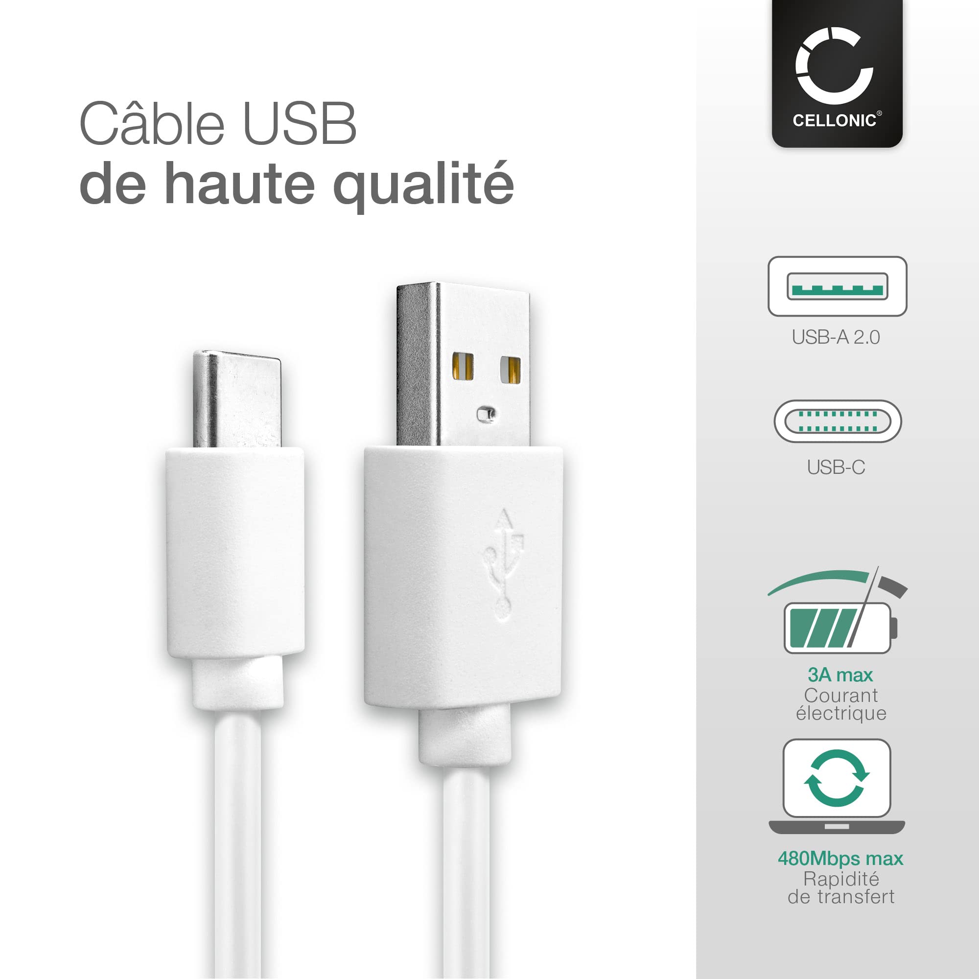 CELLONIC USB-C Kabel 1m - Kompatibel Mit CUBOT Handys, 3A Schnellladung & Datenübertragung, Schwarz