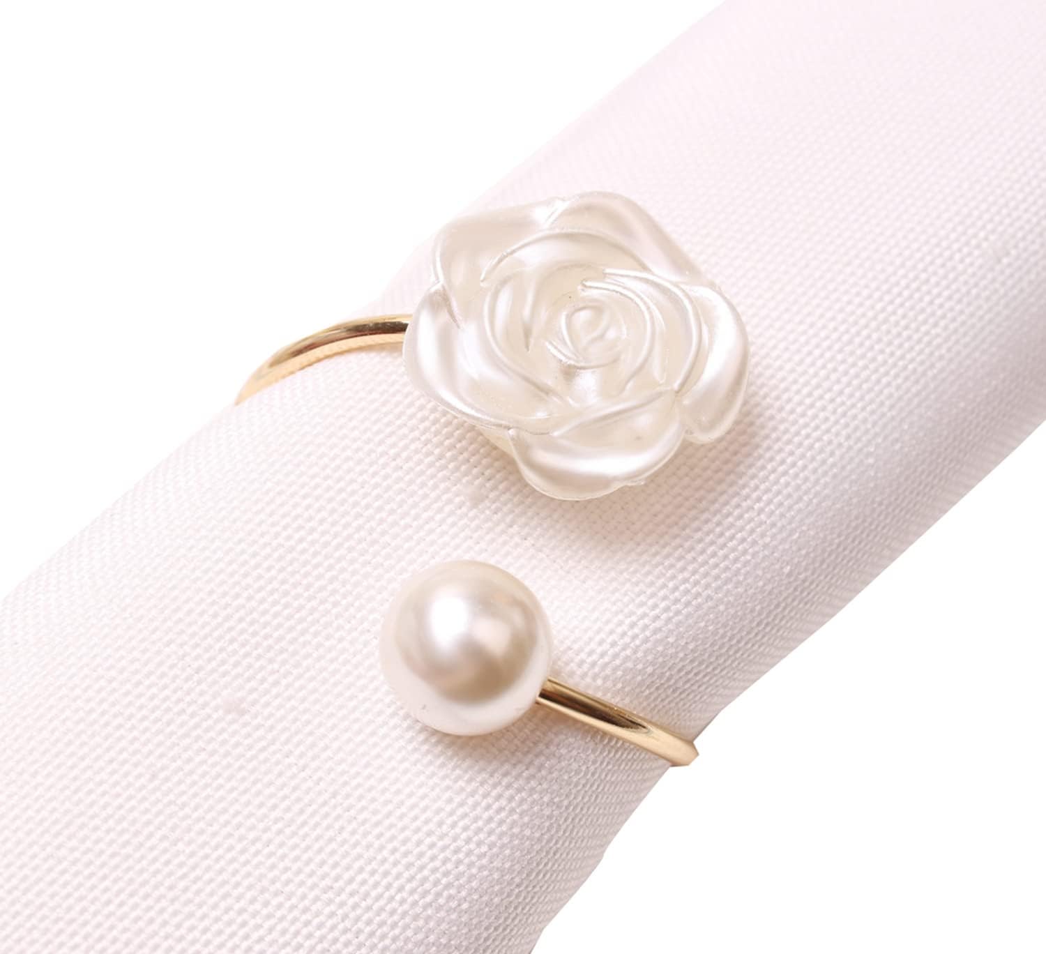 12Pcs Napkin Rings Pearl Napkin Holder Rose Napkin Buckles for Wedding Banquet Home Party Kitchen Decor Festival Dinning Table Decor