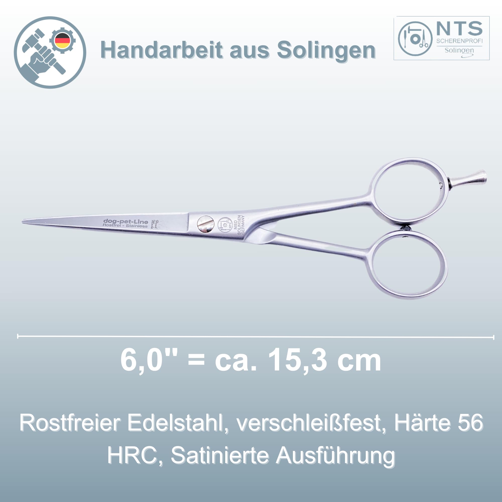 NTS-Solingen Premium Dog Scissors Livestock Shears Fur Scissors Mane Scissors 6.0 Inches to 9.0 Inches Rustproof 15-23 cm Made in Solingen Germany (6.0 Inches = Approx. 15.3 cm) - Image 2