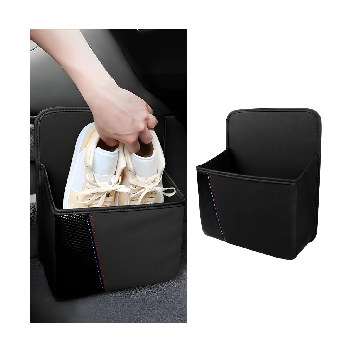 TNAIYH - Cubo de basura para coche con tapa, de fibra de carbono, de cuero, multiusos, plegable, a prueba de fugas, impermeable, para organización interior de automóviles, accesorios universales