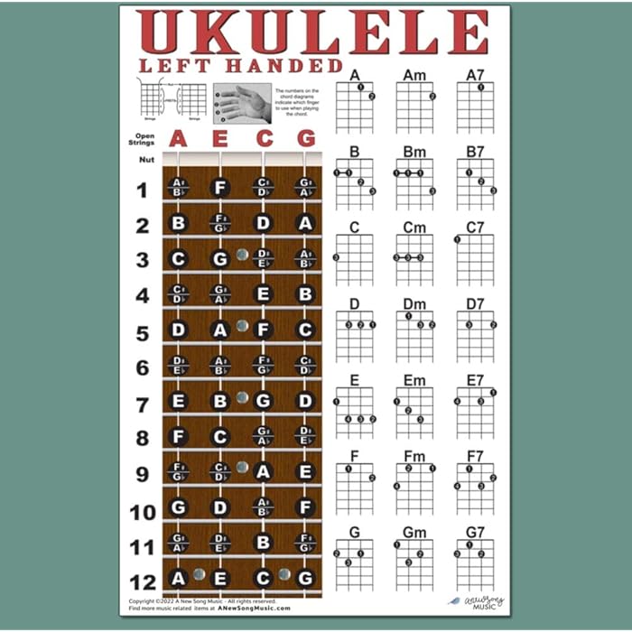Buy Left Handed Ukulele Fretboard & Easy Beginner Chord Chart