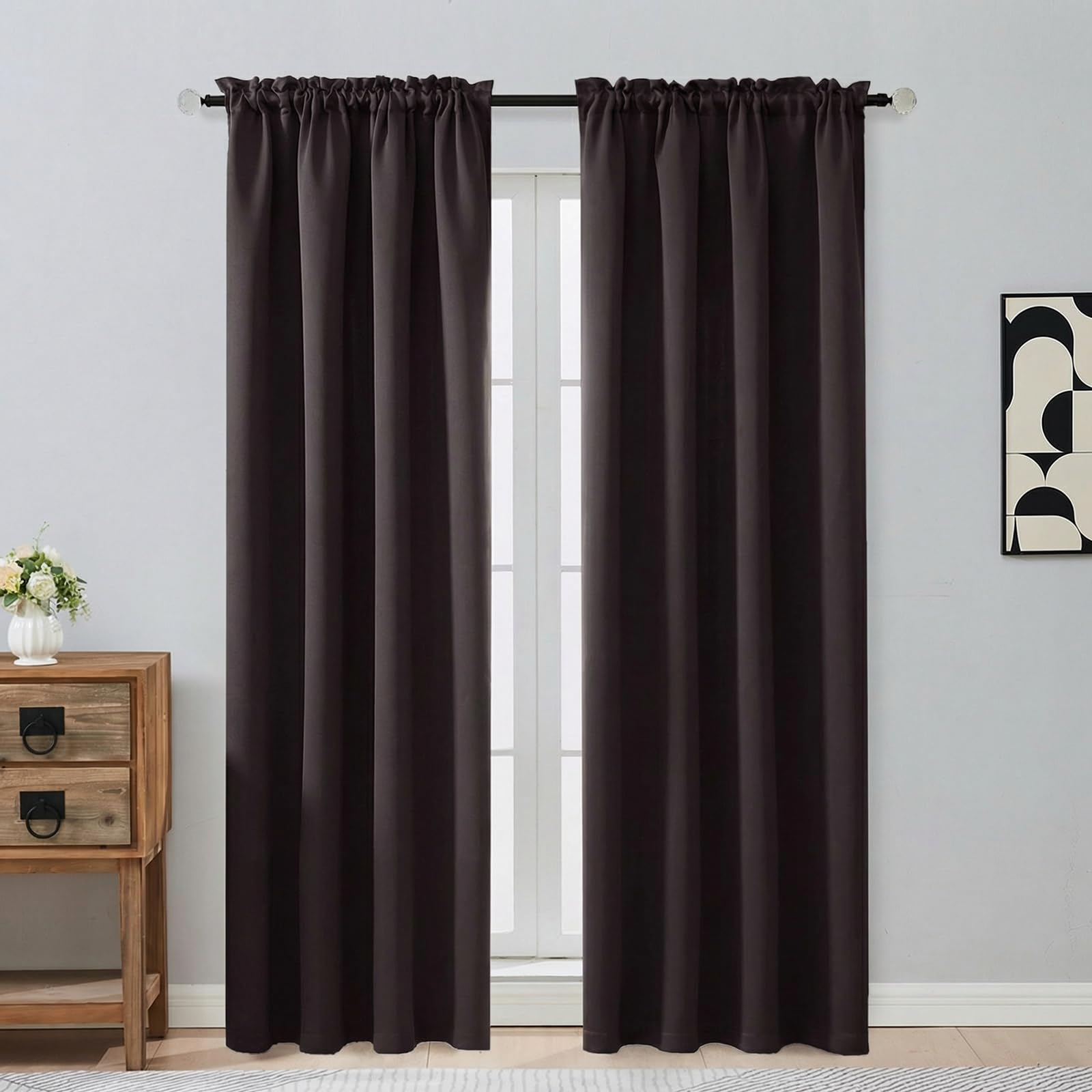 OVZME Chocolate Blackout Curtains for Bedroom 84 Inch Length 2 Panels Set, Thermal Insulated Curtains for Living Room Nursery, Energy Saving Cortinas Blackout para Dormitorio, 2x40Wx84L