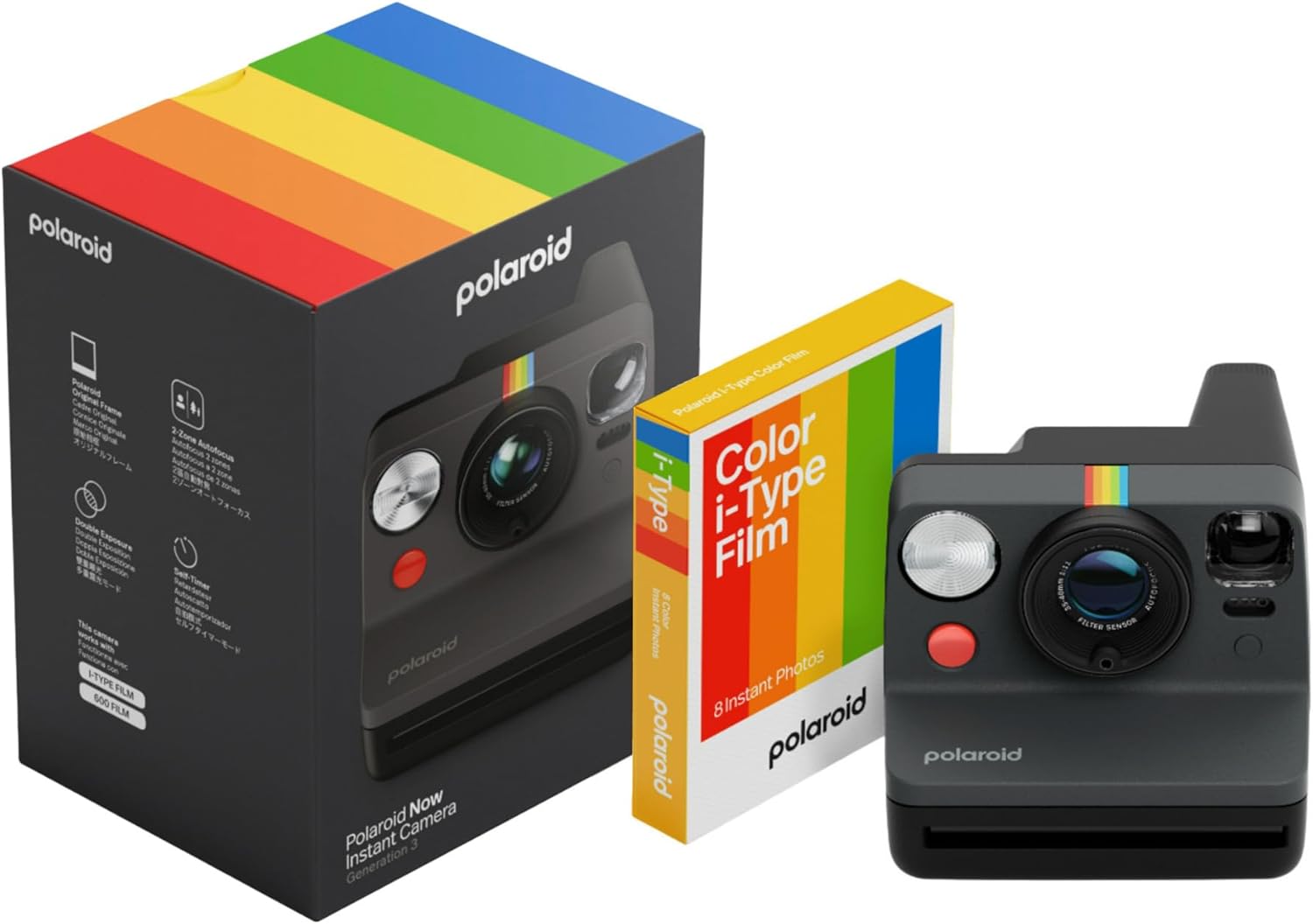 Polaroid Now Gen 3 Instant Camera, Black + Color Film Bundle (8 Photos)