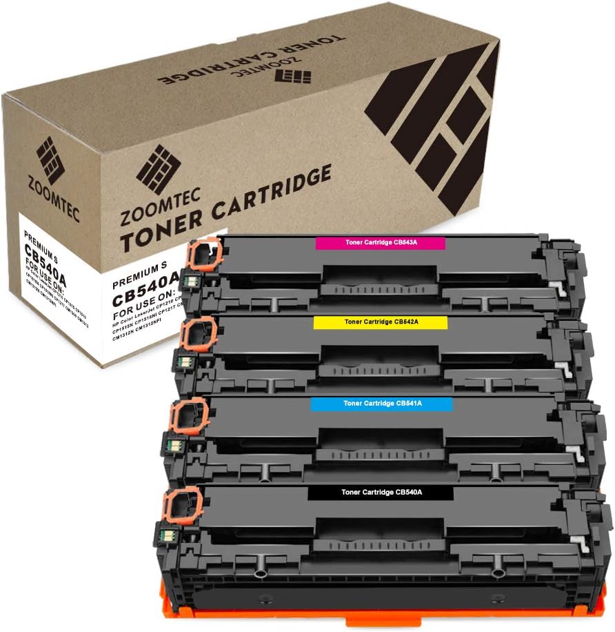 ZOOMTEC Compatible for HP 125A CB540A CB541A CB542A CB543A Toner Cartridge for HP Color Laserjet CP1515n CP1215 CM1312 CP1510 CP1518ni CM1312n CM1312nfi CM1300 CP1210 CP1217(4 Pack)