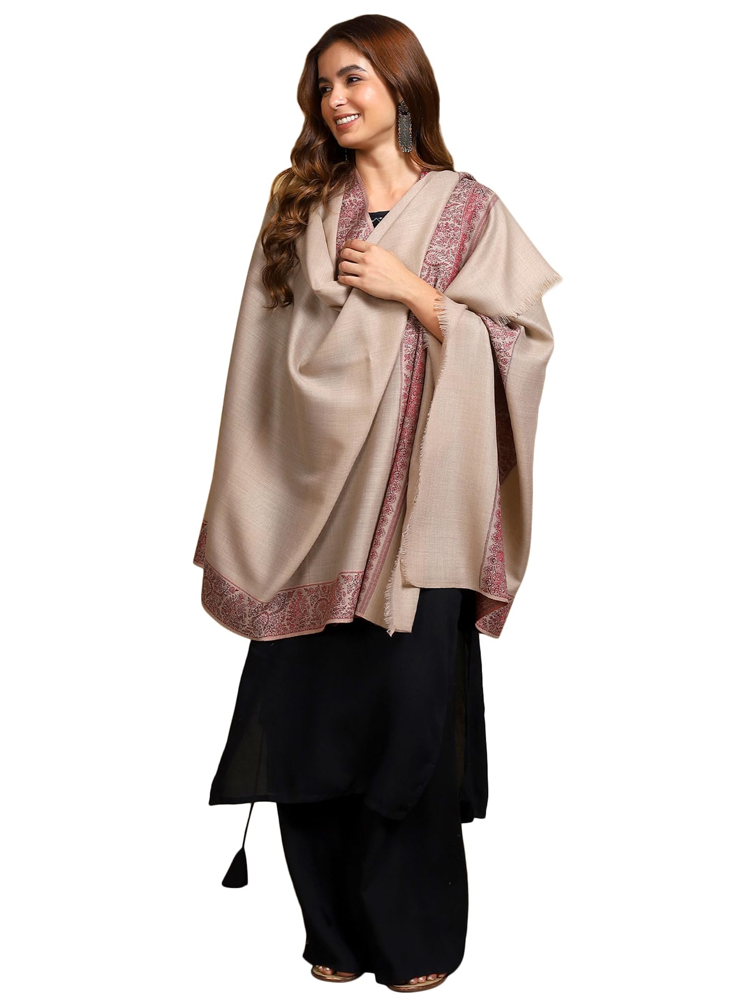 Women Kani Border Wool Blend Kashmiri Shawl (Size: 100 x 200 cm)-picture-33