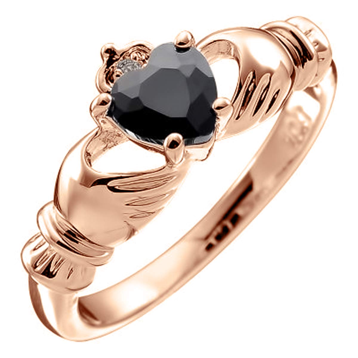 Anello Claddagh In Placcato Oro Rosa 18K Con Cuore Nero - Gioiello Irlandese Simbolo Di Amore E Amicizia - Taglia 8, Confezione Regalo