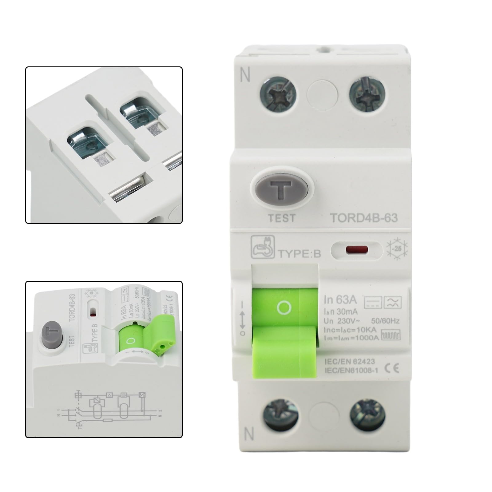 Tipo B RCD Interruttore 2P 63A 30mA 6kA DC RCCB EV Ricarica Stazione Pila Guasto a Terra per Protezione Sicurezza Elettrica