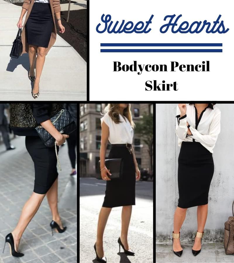 Sweet Hearts Women’s Basic Stretch Pencil Skirt- Regular & Plus Size- Below Knee Office Midi Bodycon Nylon Skirt Made in USA - Image 4