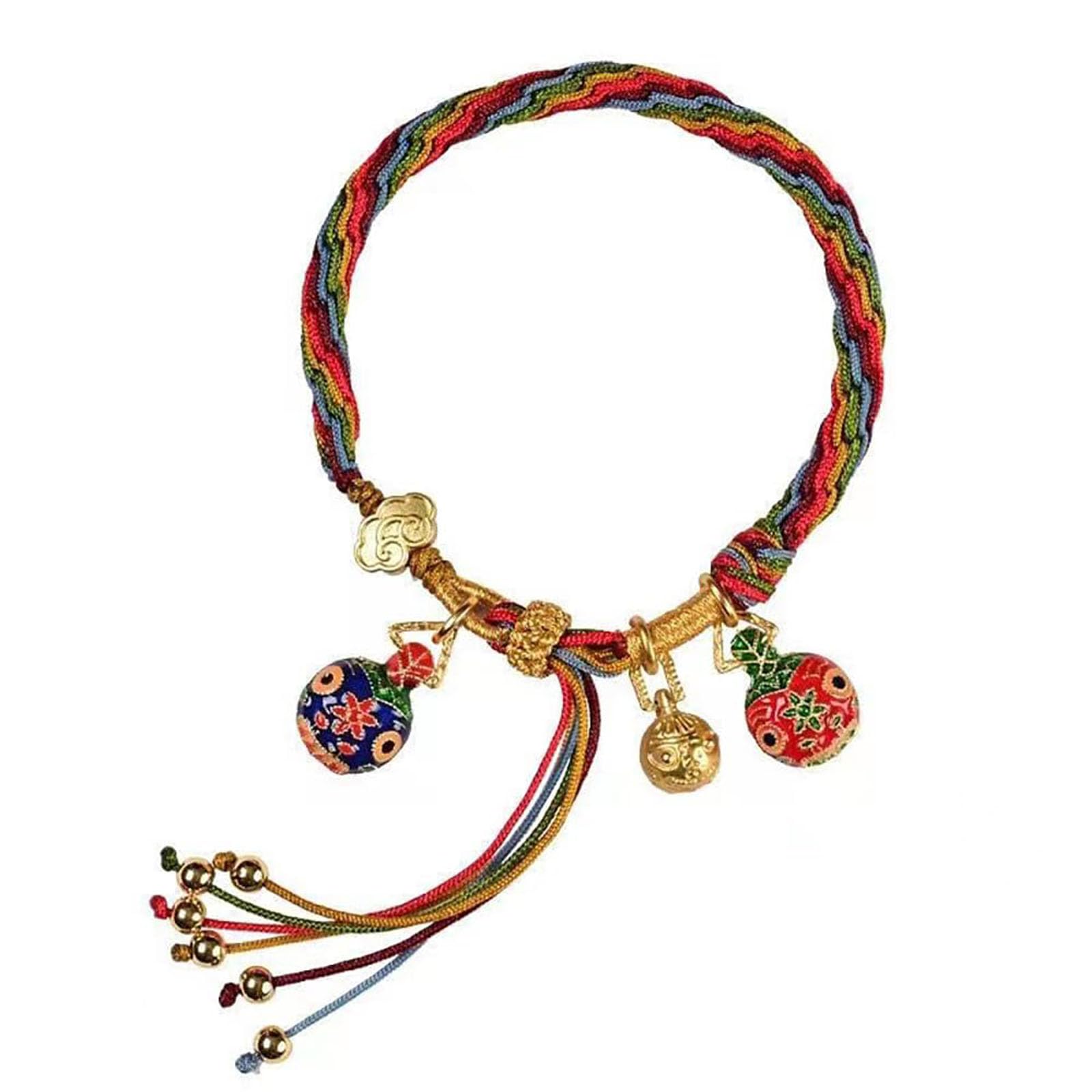 AngyapeTuna Bracelet of Reincarnation,Colorful Rope Gold Swallowing Beast Bracelet Remove Bad Luck Resolve and Reincarnation Tibetan Bracelet Adjustable Handmade Feng Shui Samsara Bracelet Religious Jewelry Gifts for Women Men