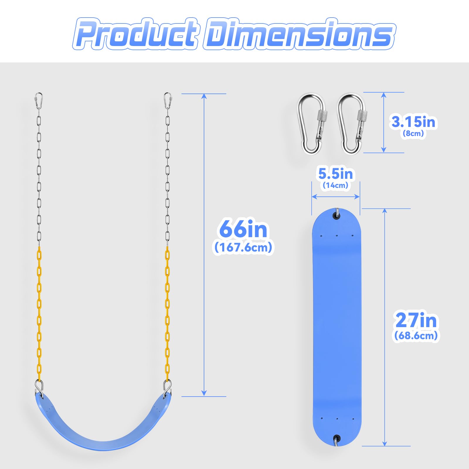 SEKKVY Sedili a dondolo con catene resistenti da 167,6 cm, accessori di ricambio per altalene con ganci a scatto, supporto per altalene per bambini, 113,4 kg, per parco giochi all'aperto, altalena