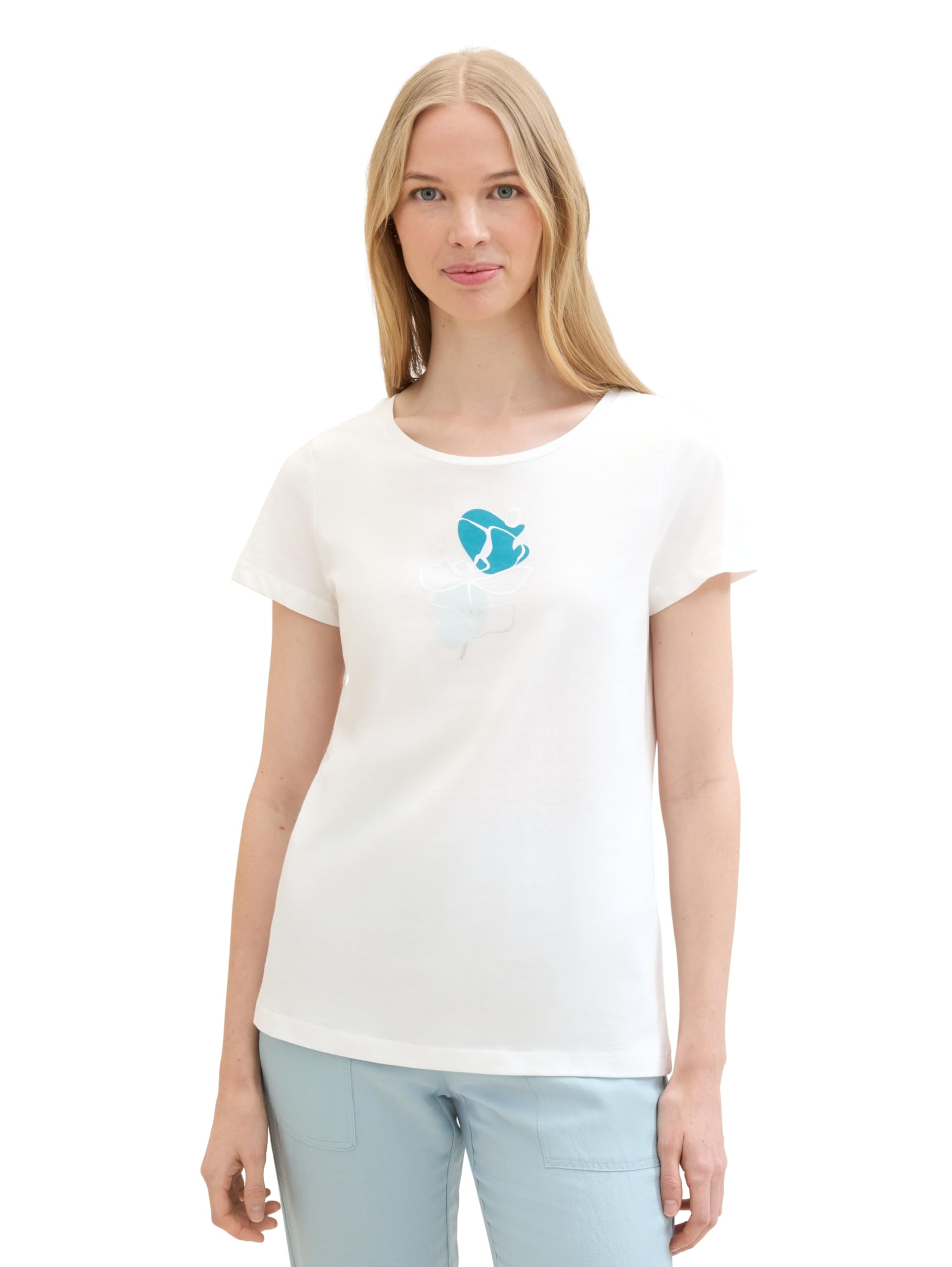 TOM TAILOR Women's 1042784 Basic T-Shirt with Floral Print, 10315 Whisper White, XS
