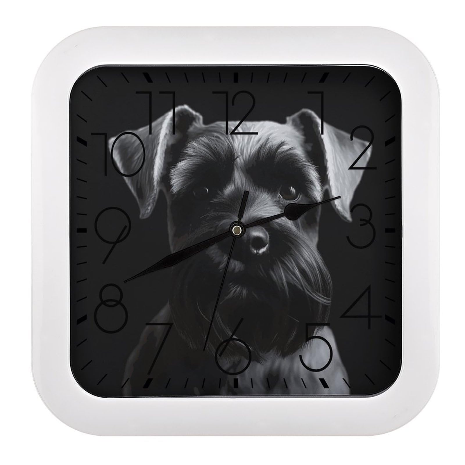 Horloge murale carrée silencieuse 25 cm à piles avec motif Schnauzer