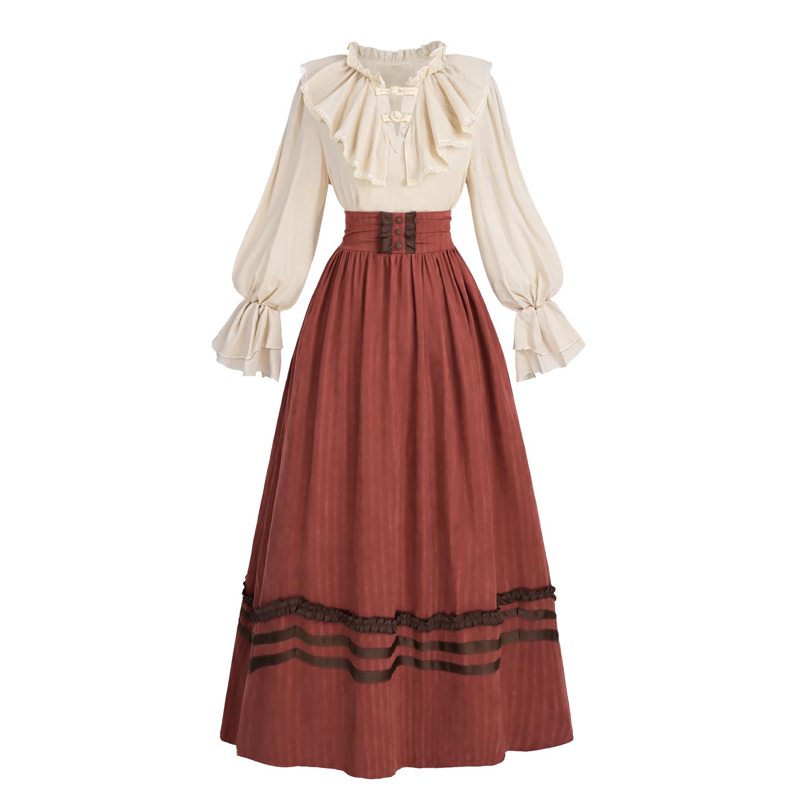 Fiamll Renaissance Costume Victorian Dress Women's Medieval Dress Vintage Ball Dress Women's Victorian Blouse with Renaissance Maxi Skirt