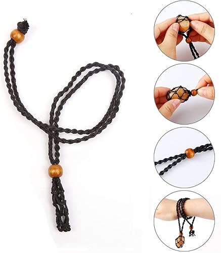 Miniatura 6 de Collar de cristal curativo natural, 1.25-2.0 pulgadas, collar de piedras preciosas de cristal de cuarzo rosa crudo, collar trenzado, colgante