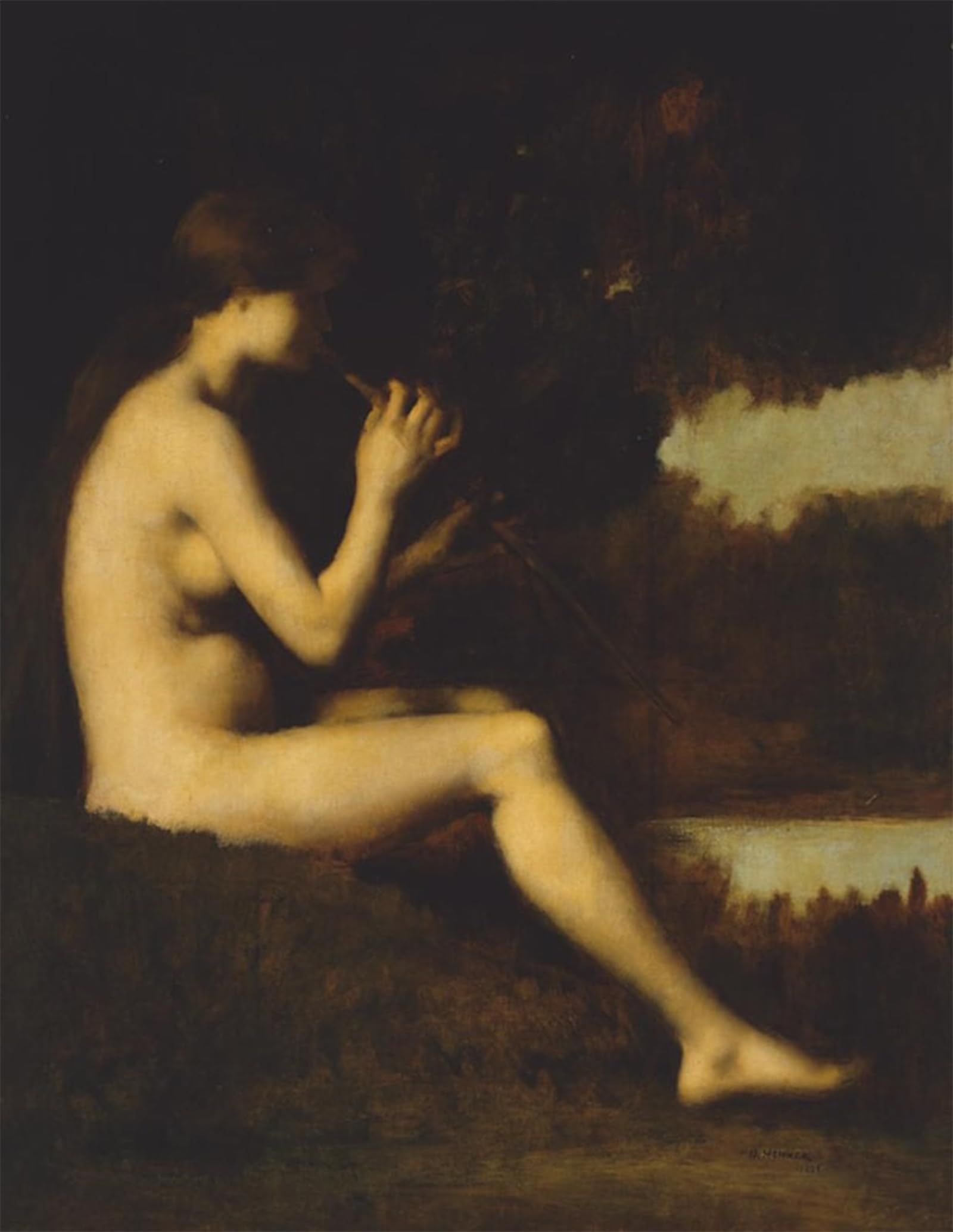 SERENDIPITP Retro Picture Poster Wall Art Pictures Painting Idyll Woman with a Flute by Jean-jacques Henner Wall Art Canvas Print for Wall Decor 60x90cm