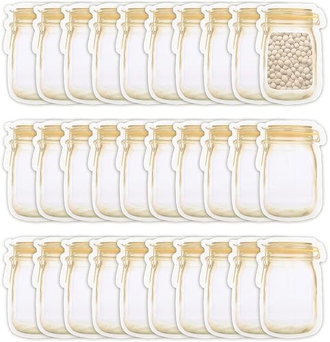 30 bolsas Ziplock Mason Jar Tamaño 5.9 x 3.7 in, bolsas reutilizables herméticas para almacenamiento de alimentos para cocina, campamento, viajes