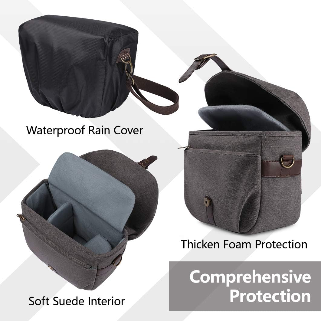 BAGSMART Camera Bag, SLR DSLR Canvas Crossbody Camera Case, Compact Camera Shoulder Bag with Rain Cover for Women and Men, gray