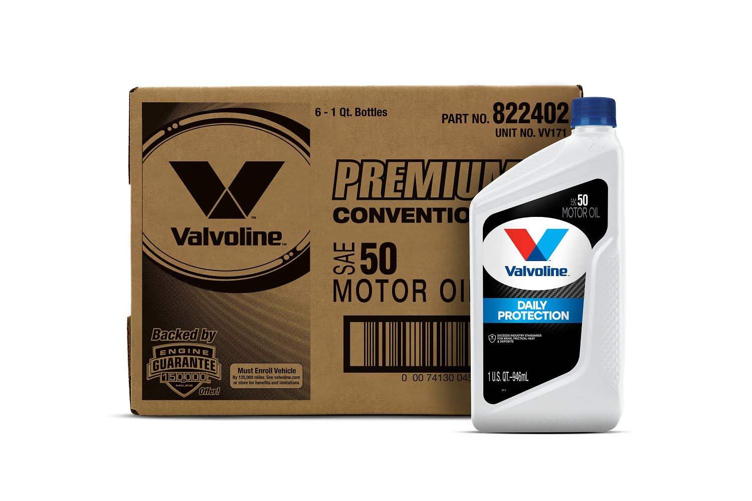 Valvoline Daily Protection SAE 50 Conventional Motor Oil 1 QT, Case of 6 (Packaging May Vary)