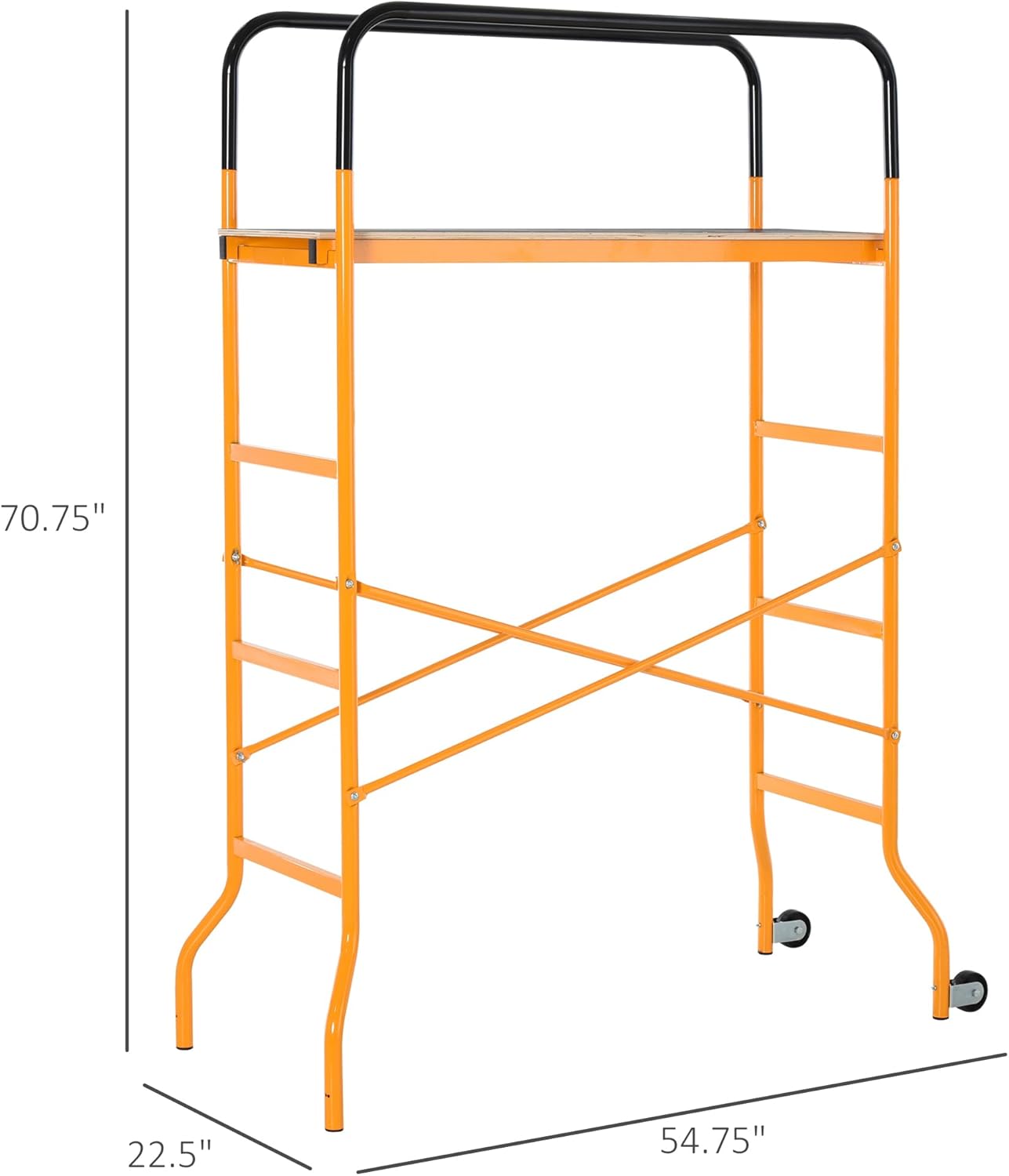 HOMCOM 4-Step Steel 4.6 x 2 x 6 ft. Scaffold 2 Wheels Free Moving for Indoor & Outdoor Decoration Anti-Skid, 440 Pound Capacity