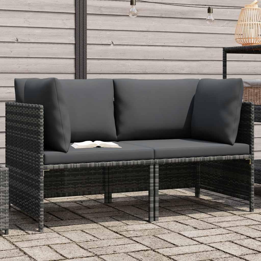 vidaXL Canapé de Jardin à 2 Places avec Coussins Gris Résine tressée