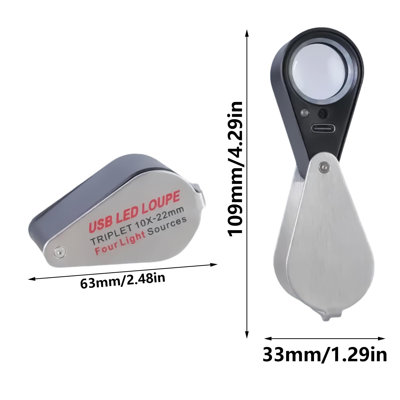 Loupe avec lumière 10X / 20X / 30X, lentille de loupe portative pour l ' inspection des pièces de bijoux