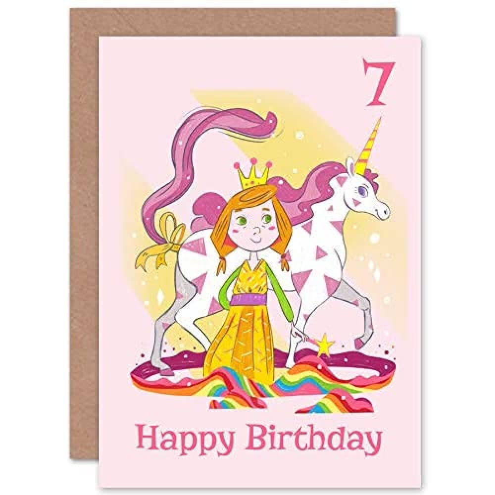 Wee Blue Coo Unicorn Princess Magic 7th Birthday Greeting Card With Envelope Blank Inside Premium Quality