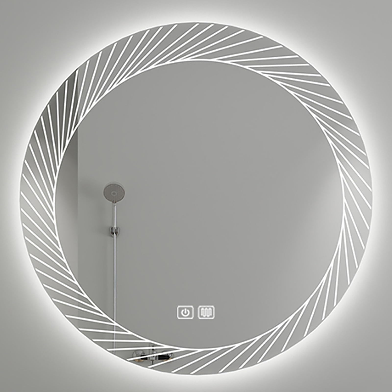 Smart Round Wall Mirror with LED Lighting & Anti-fog | Three-Colour Adjustable Colour Temperature (3000K/4000K/6000K) – Frameless Bathroom Mirror for Makeup, Hallway, Living Room, 60cm(23.62in)