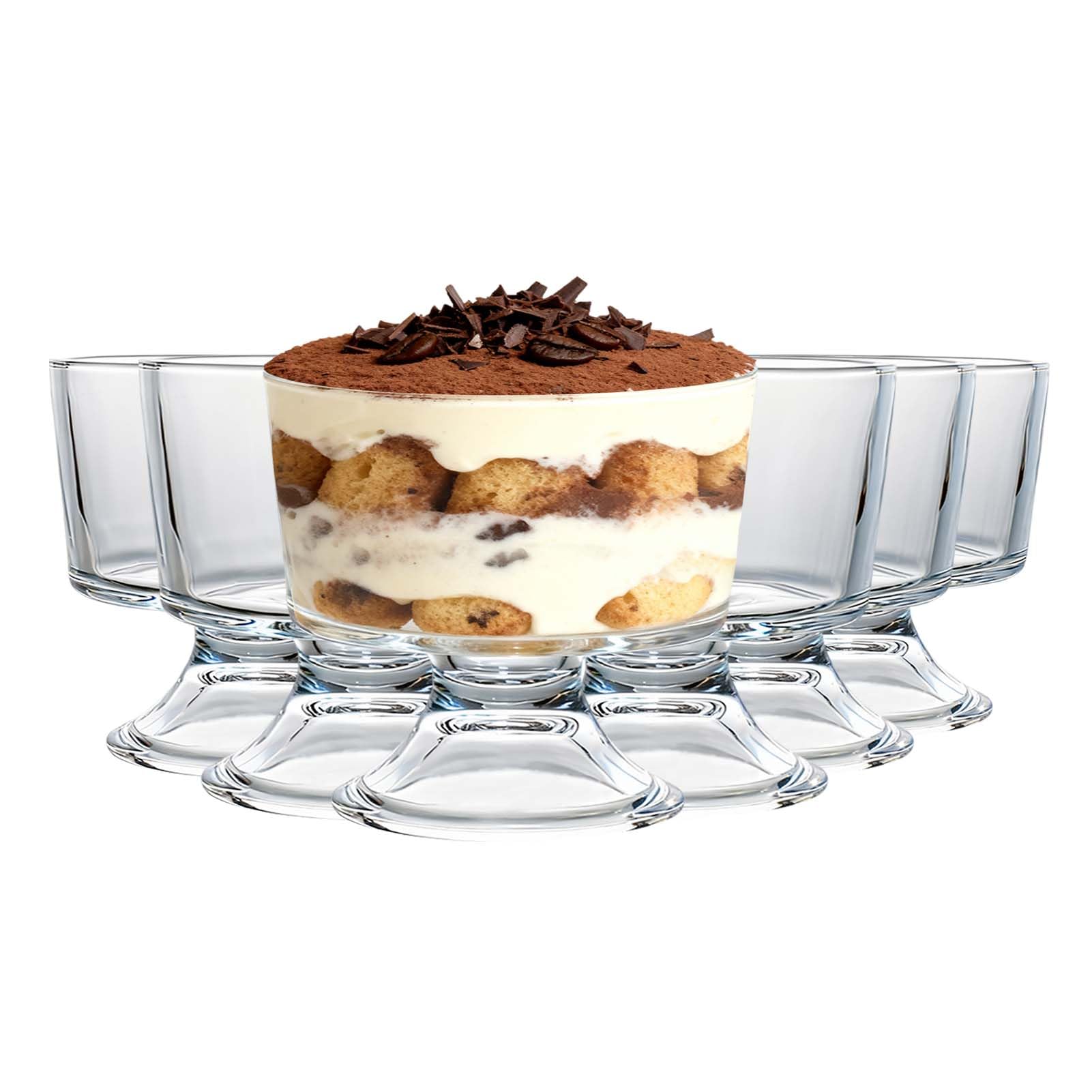 TOLASTO Glass Dessert Bowls Set of 6,145ml Small Footed Dessert Cups,Lead-Free Thick Glass Sundae Dishes for Ice Cream,Trifle,Pudding,Prawn Cocktail,Fruit,Parfait,Dishwasher Safe