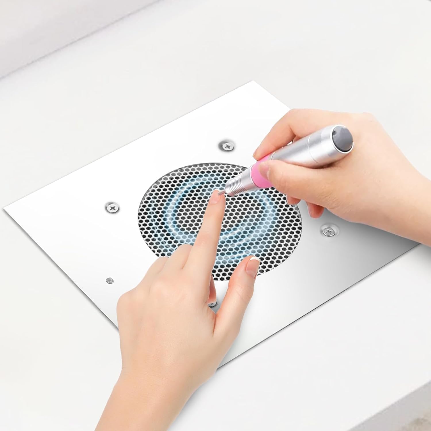 Máquina Colectora de Polvo para Uñas, Colector de Succión de Polvo para Arte de Uñas Potente Filtro Reutilizable de Superficie de Metal Extractor de Aspiradora de Vacío Enchufe de la UE 220-240V