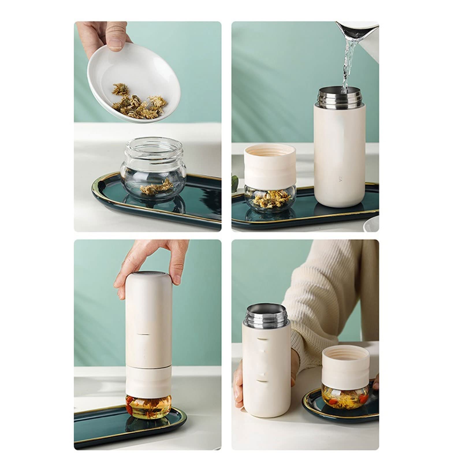 Thermos-Kaffee-Reisebecher, Isolierbecher mit Filter, Edelstahl-Teeflaschenbecher mit Glassieb, trennt Tee und Wasser, 300-ml-Thermos-Isolierflasche, Einweihungsparty