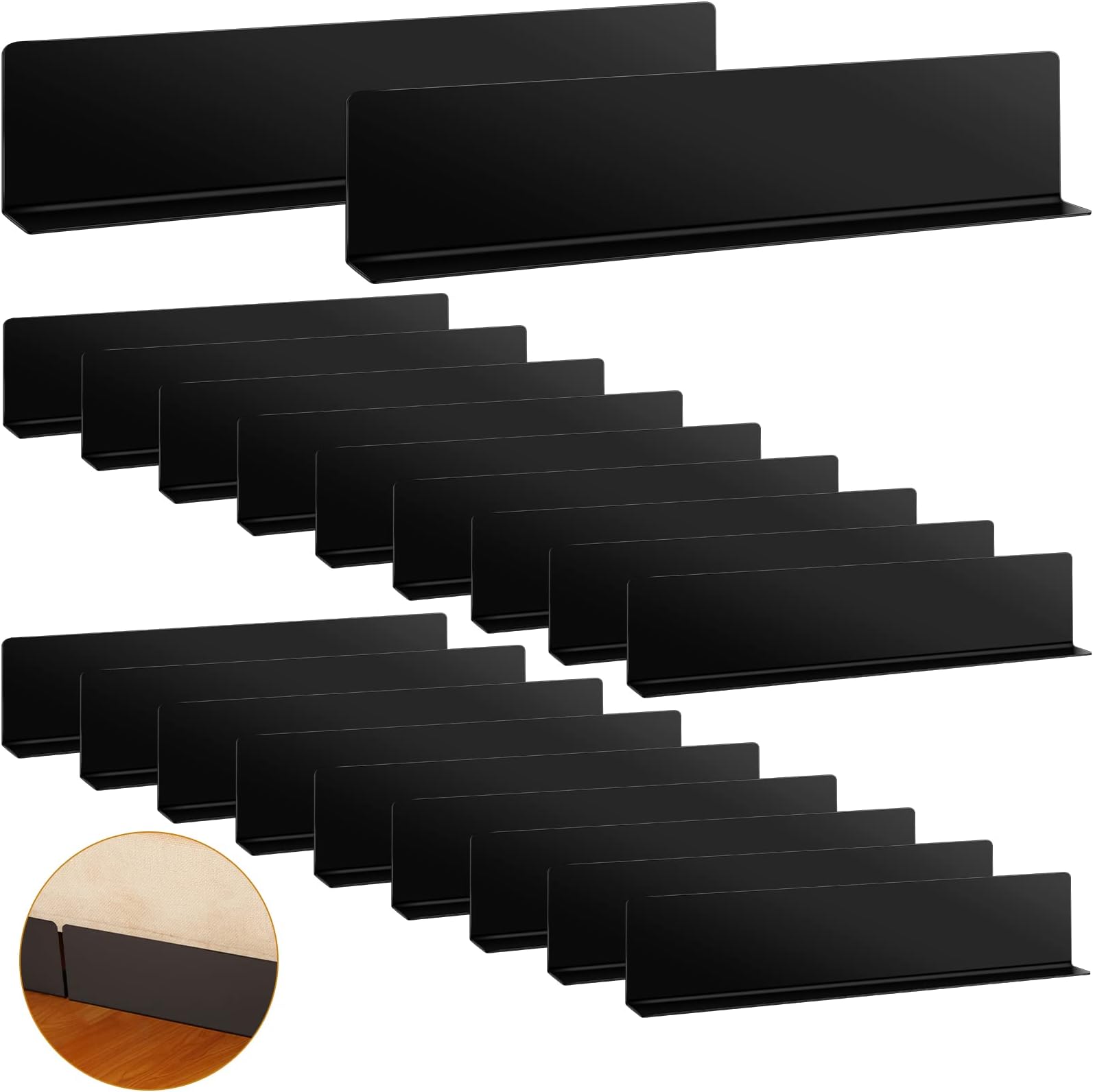 Treela 20 Pcs Under Couch Blocker Black Couch Blocker for Pets Bumper for Under Furniture Baffle Board with Adjustable Guard to Stop Going Below Sofa Easy Install (3.2 Inch)