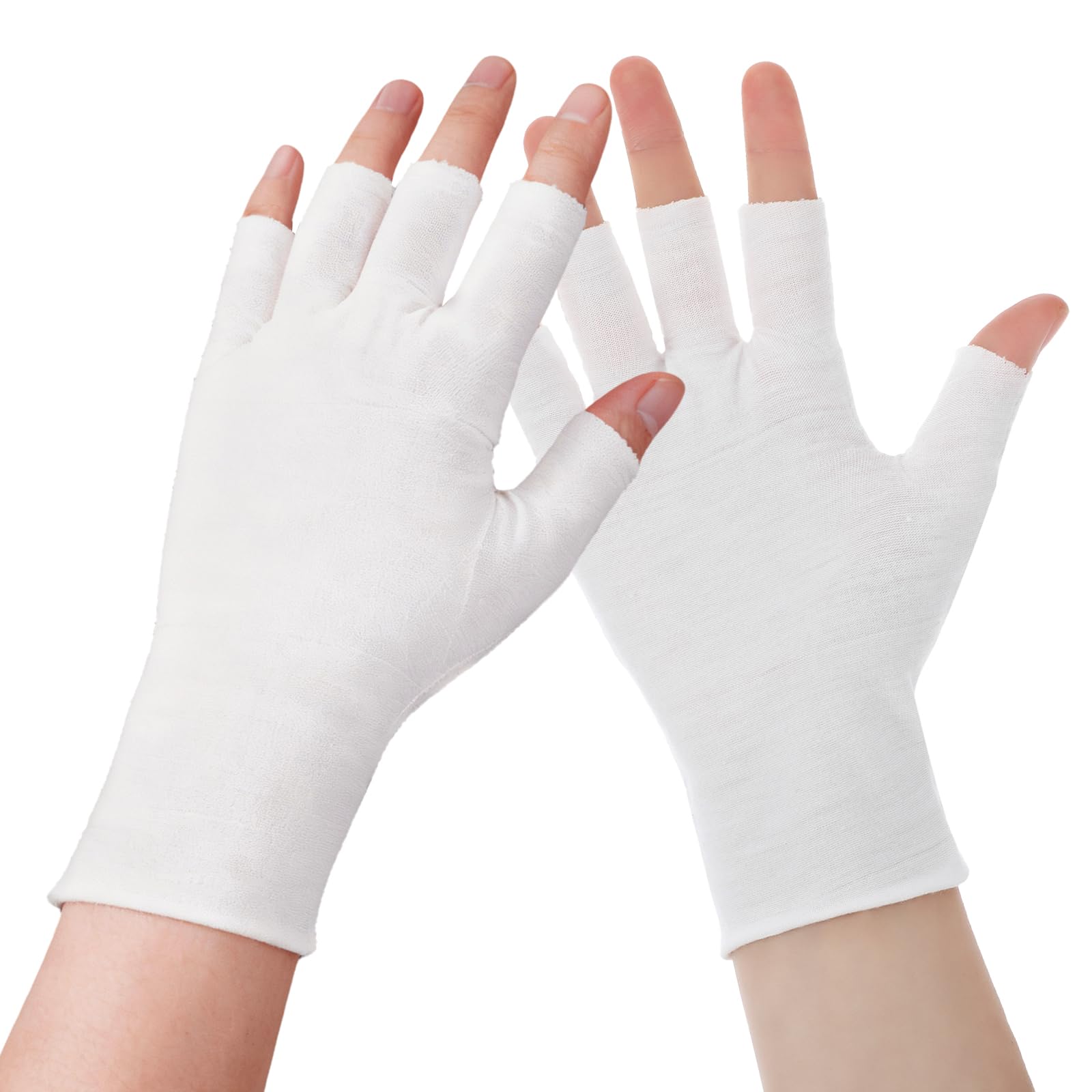 4 paia di guanti in cotone senza dita, guanti protettivi UV per lampade gel unghie bianchi sottili senza dita per mani asciutte touch screen spa trattamento della pelle