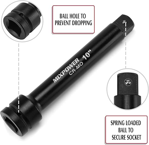 Miniatura 4 de MIXPOWER Barra de extensión de enchufe de impacto de 1" por 6", 10" de acero al cromo molibdeno, 6", barra ext. 10".