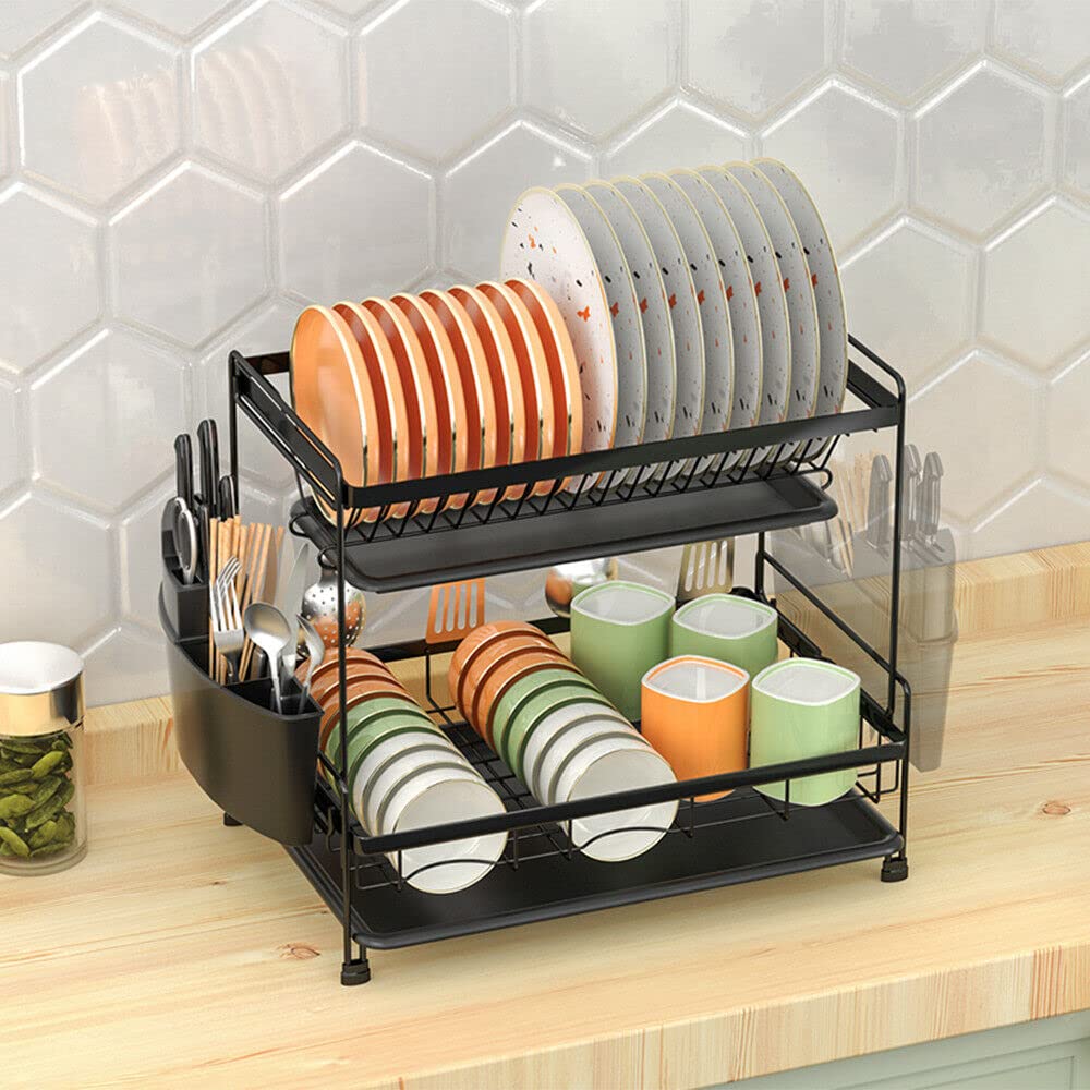 Estantería de cocina con bandeja de drenaje y caja para cuchillos de 2 capas