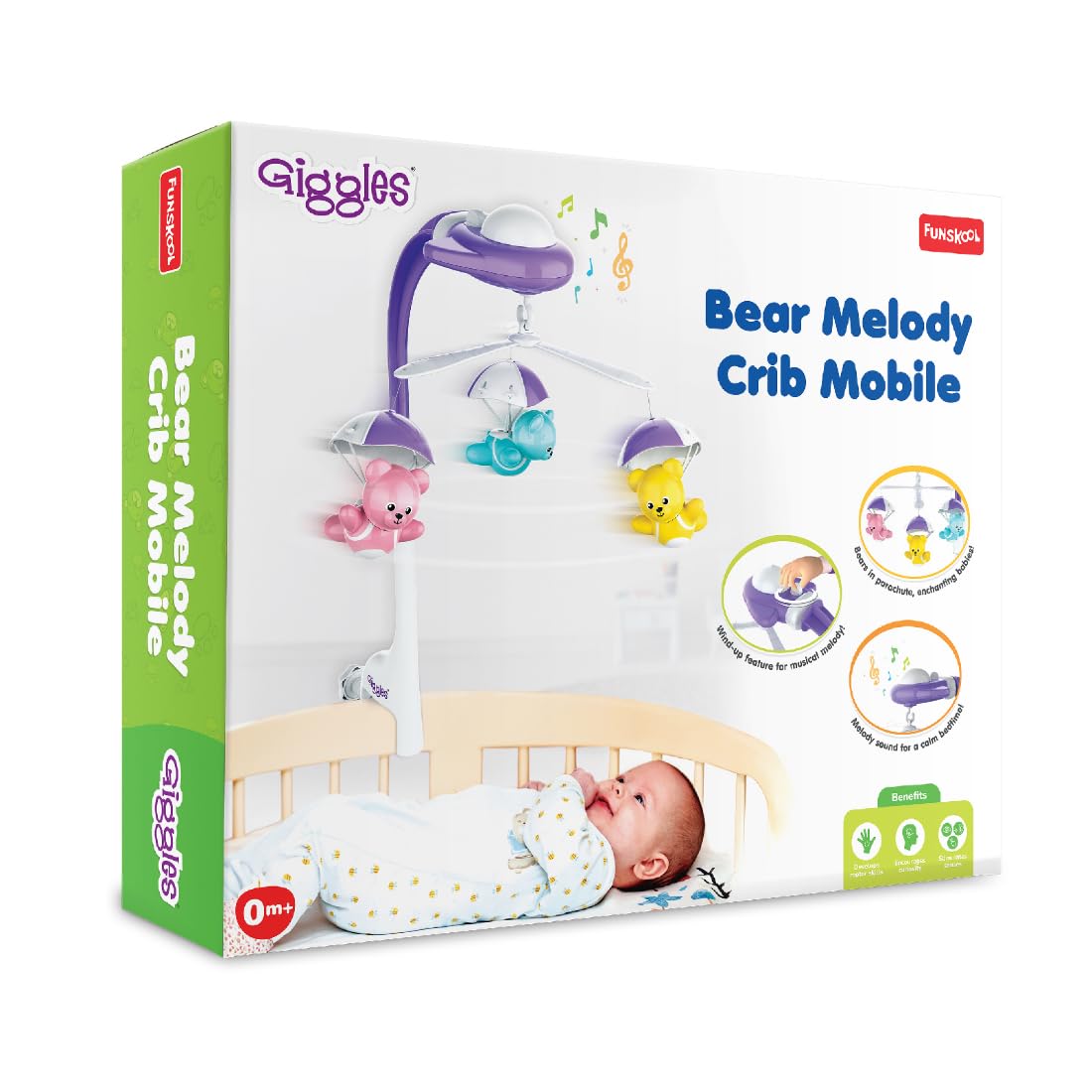 Giggles Funskool Bear Melody Crib Mobile, Soothing Music with Adorable Parachute Bears, Hanging Toy for Newborn Baby, Infants & Toddlers, Gift Set for Babies, Age 0+ Months 1