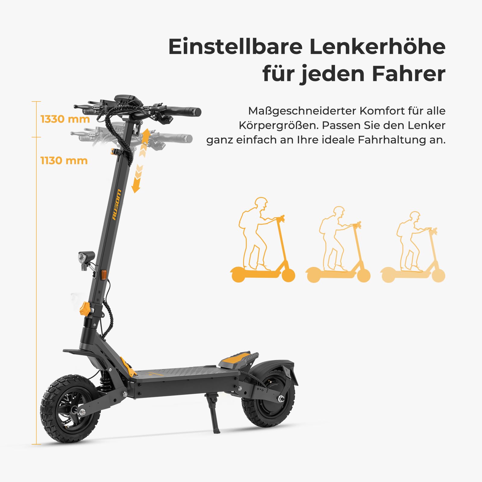 Ausom L1 E-Scooter mit Straßenzulassung (ABE), 70-90km Reichweite, 500W Motor, Max.20 km/h, Faltbarer Offroad Elektroroller für Erwachsene mit Duale Schwingarmdämpfer, Dual-Disc-Bremsen