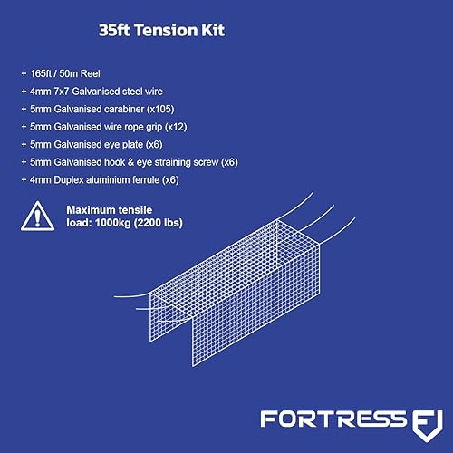 Miniatura 15 de FORTRESS Kit de tensión de alambre de red de bateo [jaulas de bateo de 35 pies, 55 pies y 70 pies] Kits duraderos de alta resistencia para colgar