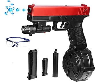 Gel Ball Blaster with Goggles and Drum, Auto Firing Mode, for Outdoor Games, Ages 14+, Red