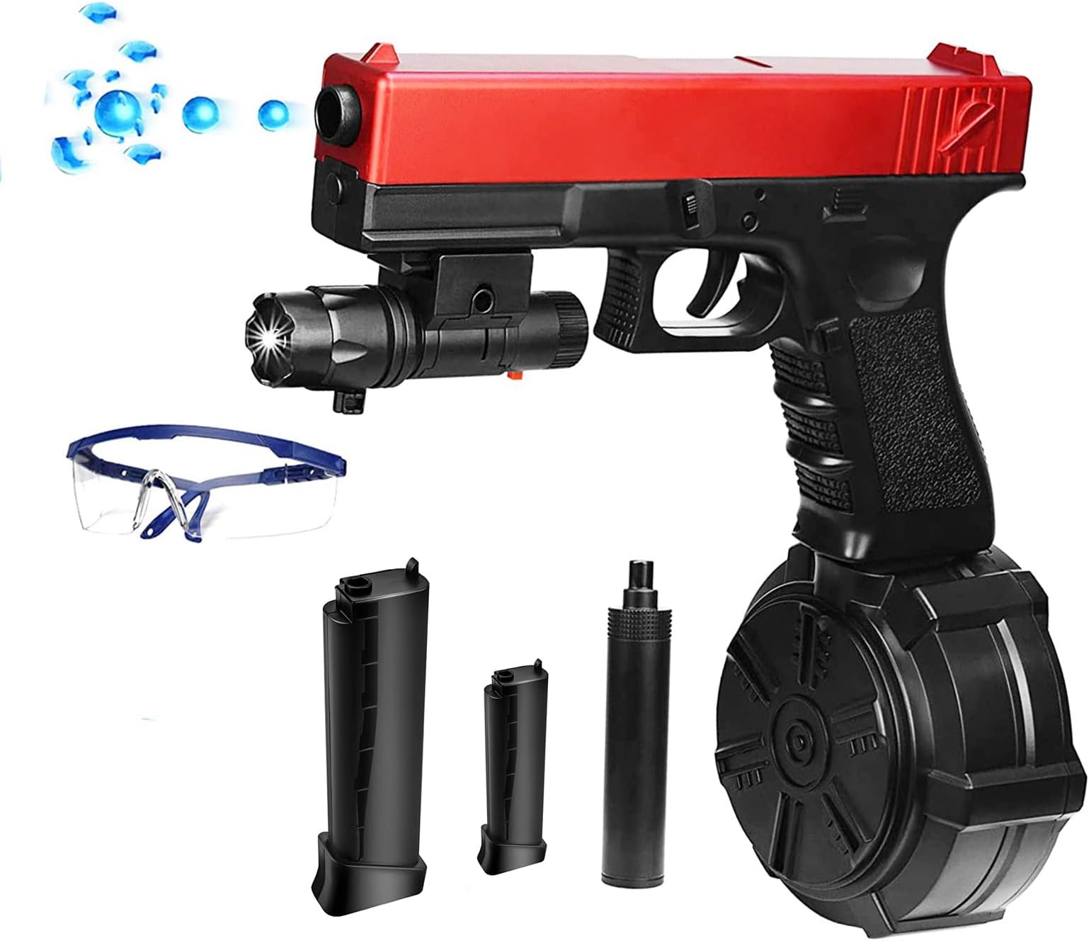 Gel Toys, Full Auto Gel Ball Blaster Goggles and Drum,for Christmas Easter Outdoor Games, Ages 14+ Red