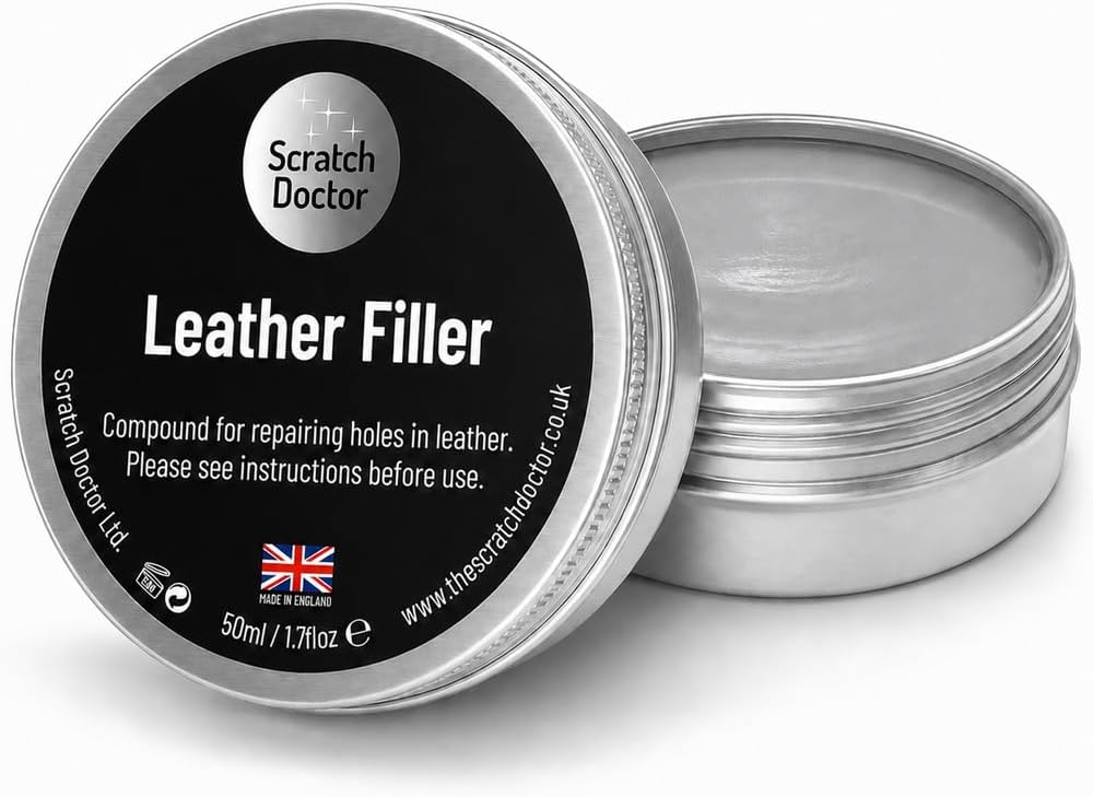 Scratch Doctor Leather Filler Repair Compound Fill Holes Cracks Scratches Scuffs on Leather Furniture Car Seats Shoes and Bags (Grey, 50ml)