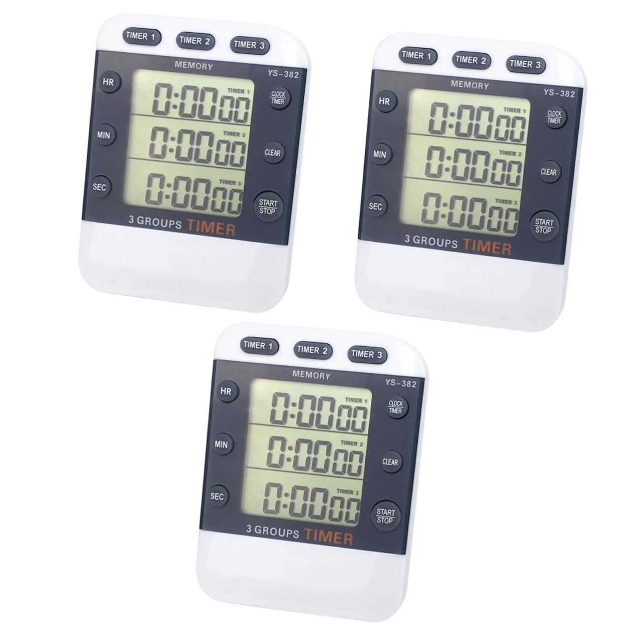 3pezzi Cronometro Digitale Lcd Tre Linee Timer Sportivo Cucina Cronografo Portatile Senza Batteria Funzione Di Countdown Con Memoria Utilizzo Facile Per Cottura e Allenamento