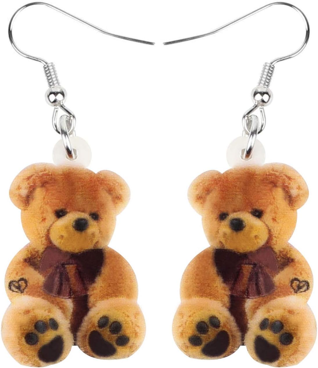 NEWEICute Acrylic Fuzzy Doll Bear Earrings 2D Print Dangle Jewelry for Women Funny Accessories Gifts Charm