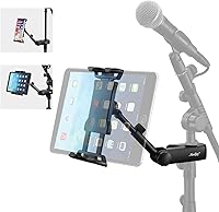 Vista 1 de Moukey Adjustable Tablet Holder Clip-on Phone Mount for Mic Microphone Stand Music Stand, Compatible with All 4.7 to 12.9 Inches iPad, iPhone