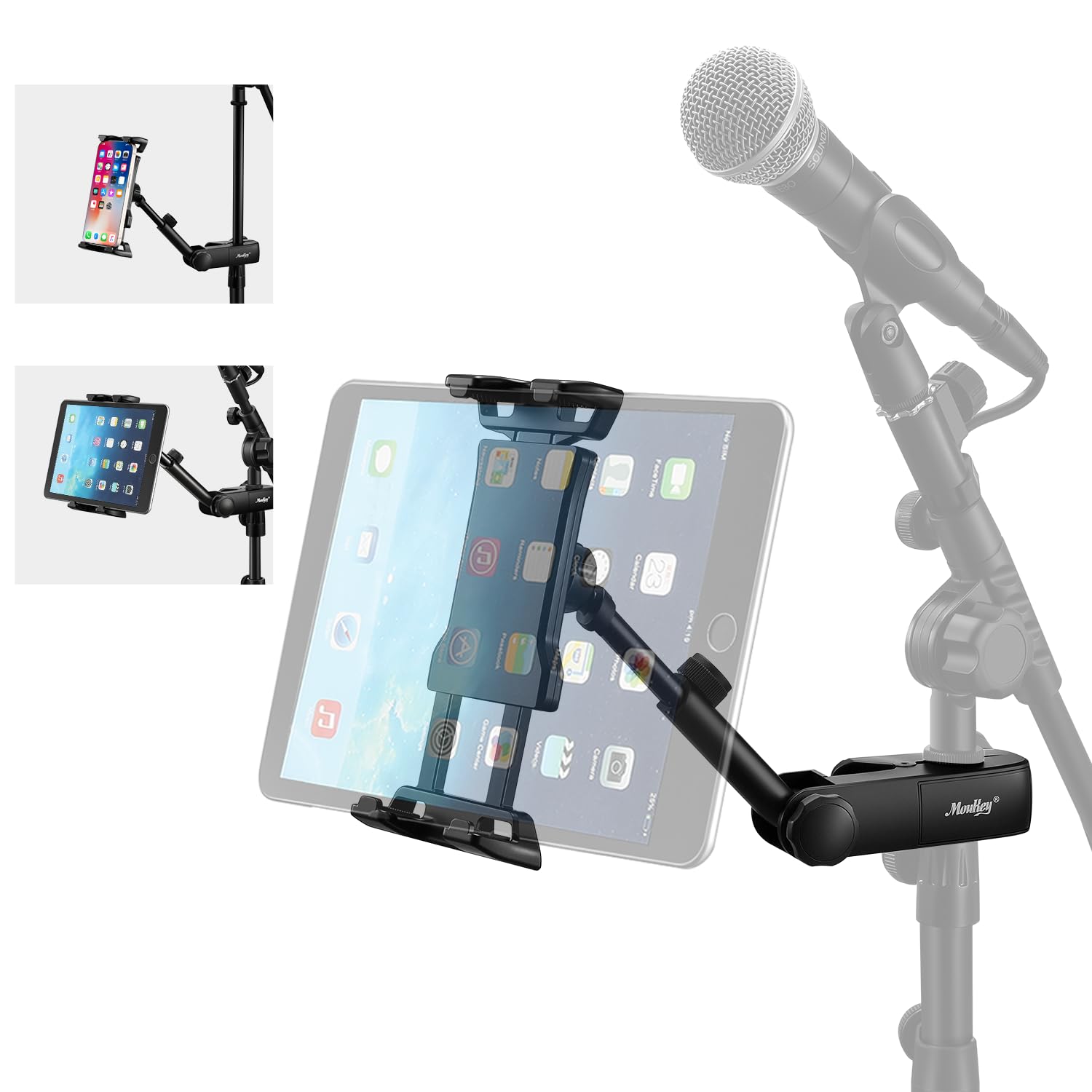 Moukey Adjustable Tablet Holder Clip-on Phone Mount for Mic Microphone Stand Music Stand Compatible with All 4 7
