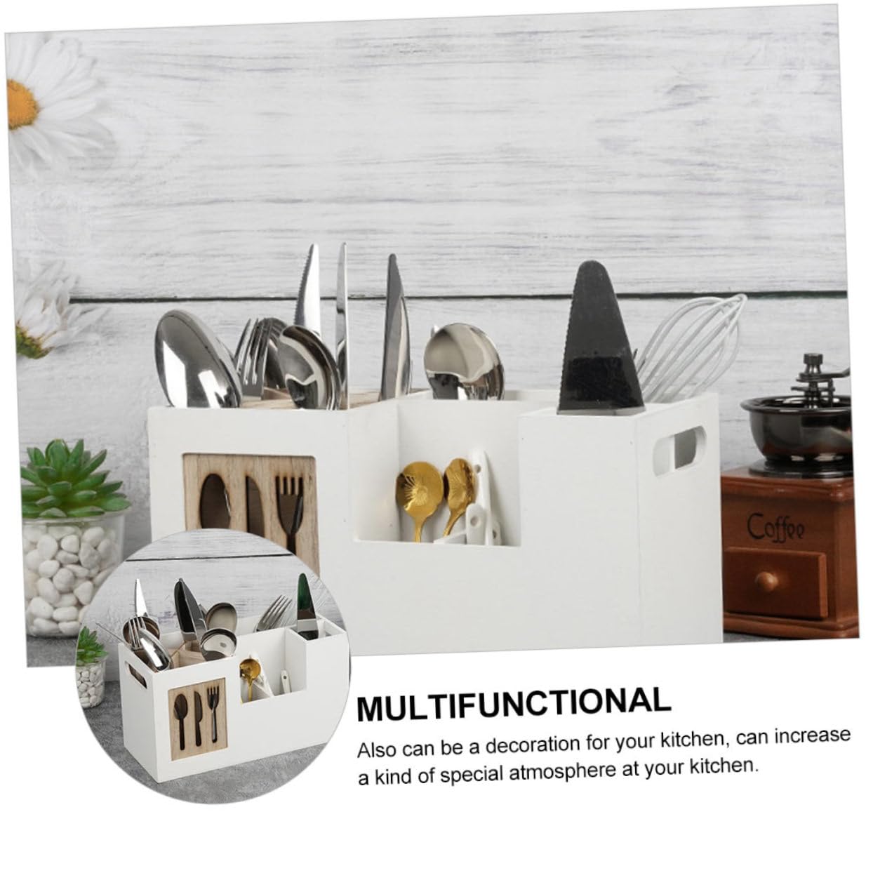 Toyvian Küchenorganizer Küchenaufbewahrung mit Multifunktionaler für Kochutensilien Holz Aufbewahrungsbox und Leicht zu Reinigender für Arbeitsplatte
