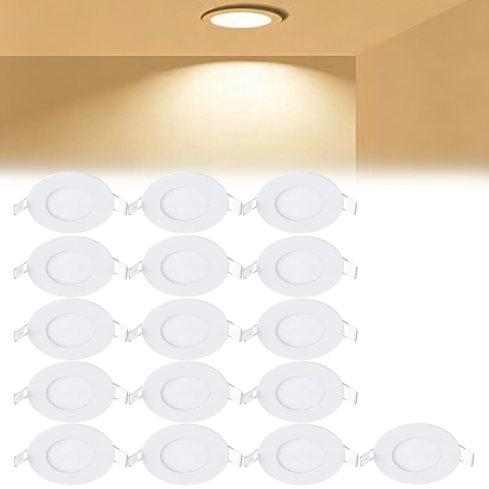 VOGHMOLD 3W Ultra Slim LED Downlight 3 inch, 3000K Recessed Ceiling Light, Cut Φ70-75mm, AC85-265V Flush Mount Spotlights Aluminum Round Panel Lights for Office Hallway, 16 Pack