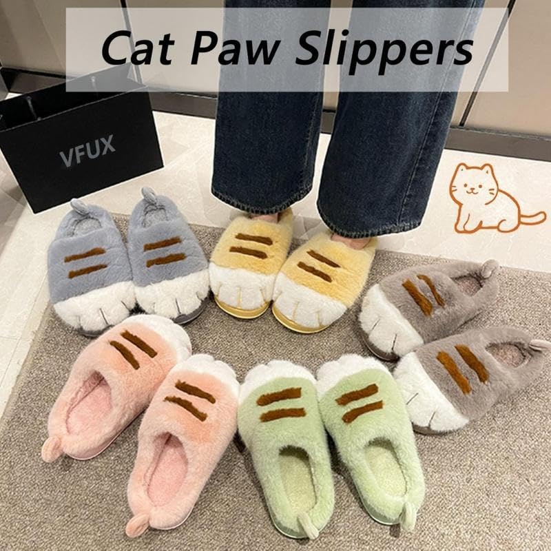 Cat Paw Slippers, 3D Cat Paw Slippers for Women, Non-slip Plush Fuzzy House Shoes with Cute Paw Prints2