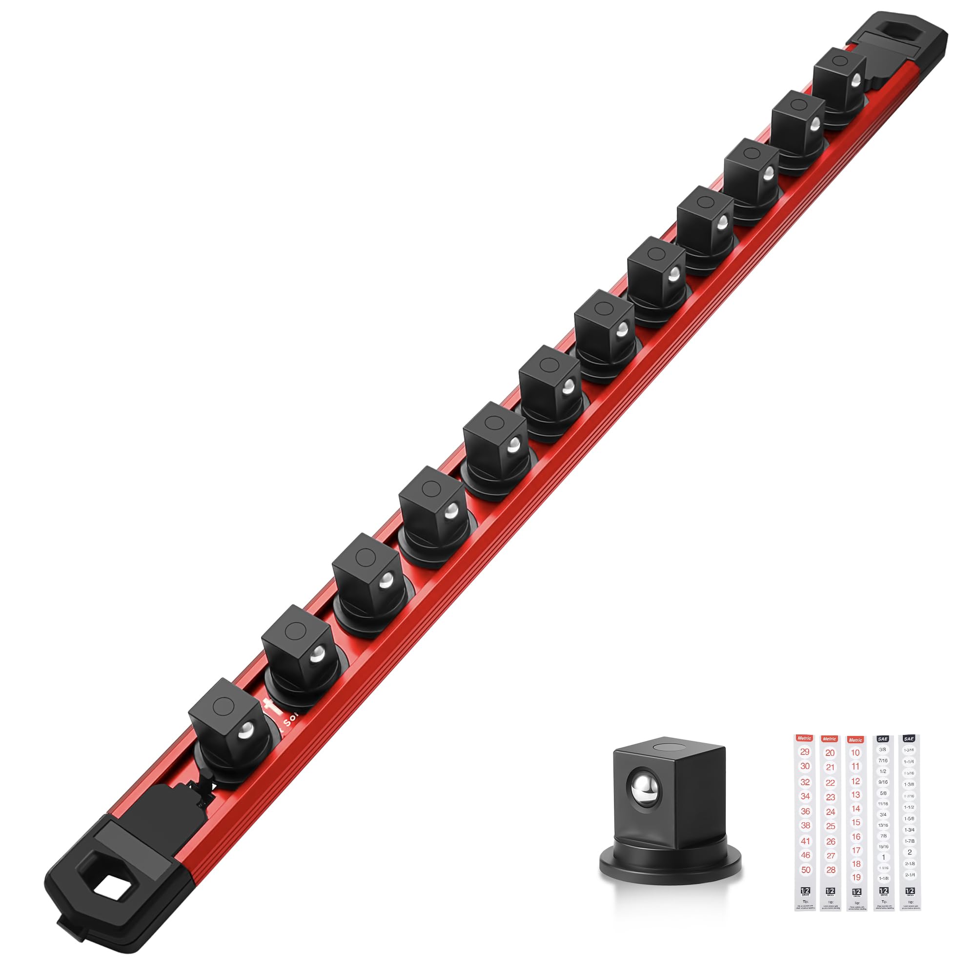 Reniteco Magnetic Socket Organizer, 1/2” Aluminum Alloy Rail, 12 Clips