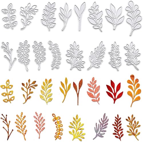 Troqueles de corte de metal de hojas de otoño para hacer tarjetas, hojas de Acción de Gracias, hojas de árbol de otoño, primavera, tallos en